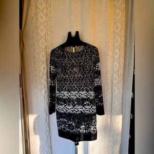 Michael Kors black with white floral pattern, long sleeved dress, NWOT, size L